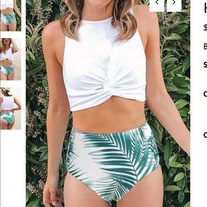 Leaf Print Twist Front High Waist Bikini Set NWT